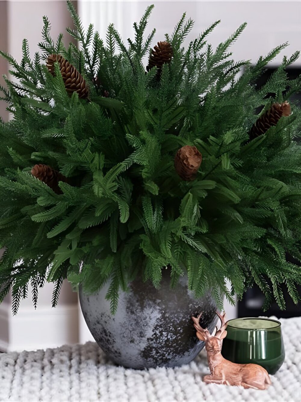 19 Inch Christmas Norfolk Pine Stems, 12PCS Real Touch Faux Cedar Pine